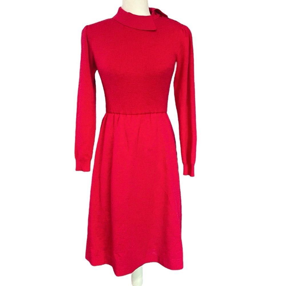 Vintage Ciao Wool Sweater Dress Magenta Pink Long Sleeve Collar Womens 6 Petite